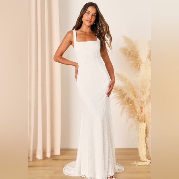 Lulus Dresses & Skirts - Lulus-Eternal Happiness White Lace Square Neck Mermaid Maxi Dress (S/M/XL)